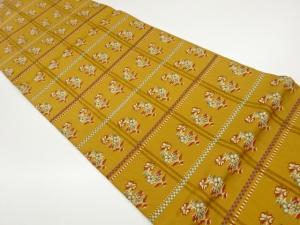 格子に抽象花模様織出し全通袋帯